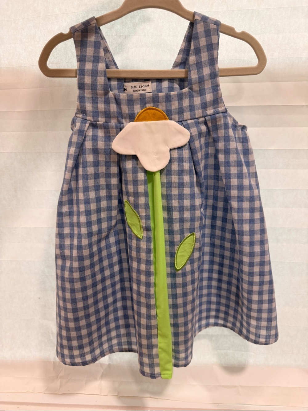 SHEIN  Blue Gingham Dress with Flower Applique Sz 12-18M